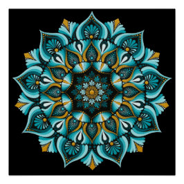 Elegant Blue Mandala | Sacred Geometry Boho | Zen Poster