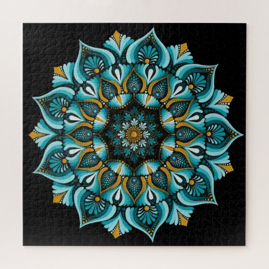 Elegant Blue Mandala | Sacred Geometry Boho | Zen Puzzle (Horizontal)