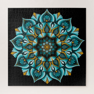 Elegant Blue Mandala Sacred Geometry Boho Zen Puzzle
