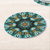Elegant Blue Mandala | Sacred Geometry Boho | Zen Runder Pappuntersetzer (Angewinkelt)