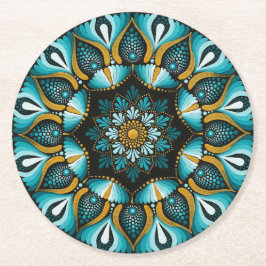 Elegant Blue Mandala | Sacred Geometry Boho | Zen Runder Pappuntersetzer