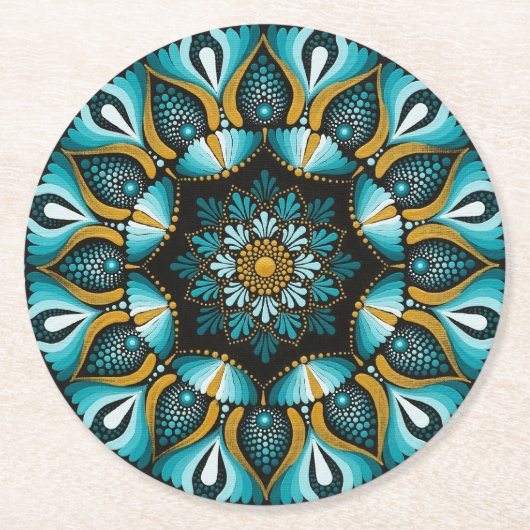 Elegant Blue Mandala | Sacred Geometry Boho | Zen Runder Pappuntersetzer (Vorderseite)