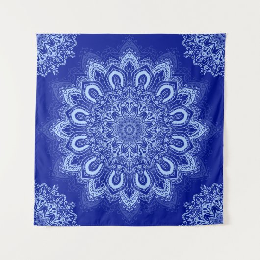 Elegant Blue Mandala Wandteppich (Vorderseite (Horizontal))