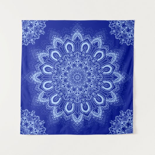 Elegant Blue Mandala Wandteppich (Vorderseite)