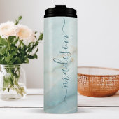 Elegant Blue Marble Chic Signature Script Name Thermosbecher