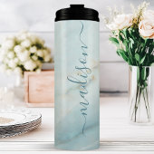 Elegant Blue Marble Chic Signature Script Name Thermosbecher