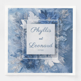 Elegant Blue Marble Floral Wedding Napkin Serviette