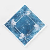 Elegant Blue Marble Floral Wedding Napkins Serviette (Ecke)