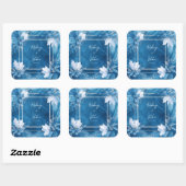 Elegant Blue Marble Floral Wedding Quadratischer Aufkleber (Blatt)