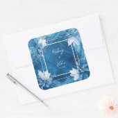 Elegant Blue Marble Floral Wedding Quadratischer Aufkleber (Umschlag)