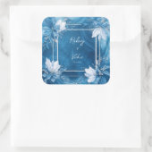 Elegant Blue Marble Floral Wedding Quadratischer Aufkleber (Tasche)
