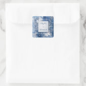 Elegant Blue Marble Floral Wedding Quadratischer Aufkleber (Tasche)