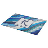 Elegant Blue Marble Geode Agate Abstrakt Family Schneidebrett (Ecke)