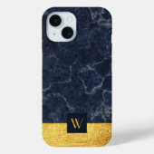 Elegant Blue Marble Gold Monogram Case-Mate iPhone Hülle (Rückseite)
