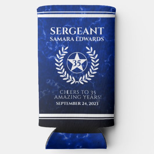 Elegant Blue Marble Police Officer Retirement Selters Dosenkühler (Rückseite)