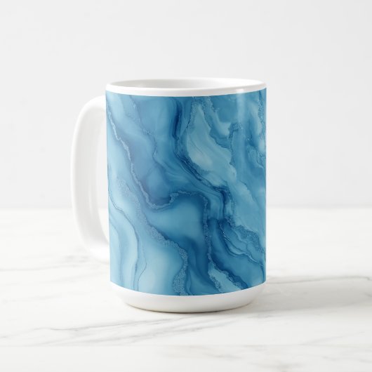 Elegant Blue Marble with Fluid Wave-Like Design  Kaffeetasse (Vorderseite Links)