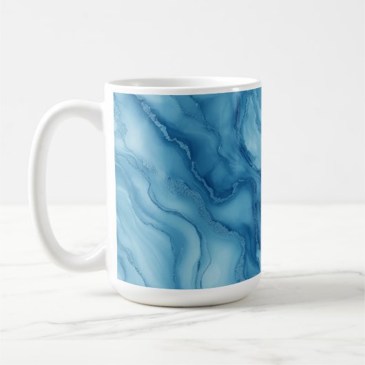 Elegant Blue Marble with Fluid Wave-Like Design Kaffeetasse (Links)