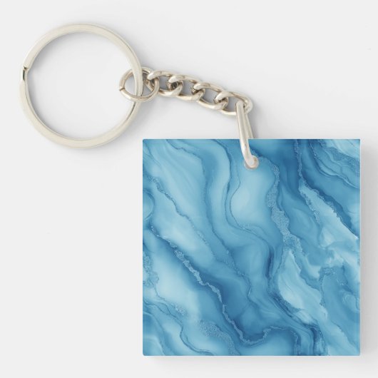 Elegant Blue Marble with Fluid Wave-Like Design Schlüsselanhänger (Vorderseite)