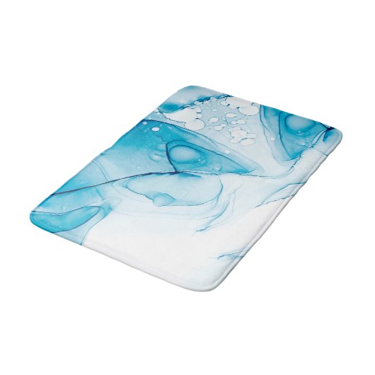 Elegant Blue Marbled Badematte (Schrägansicht)
