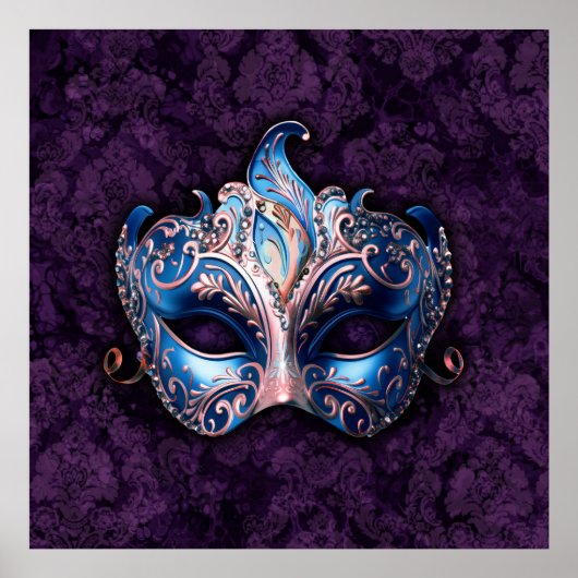Elegant Blue Masquerade Mask Poster (Vorne)