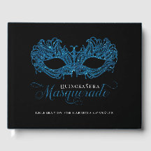 Elegant Blue Masquerade Quinceanera Gästebuch
