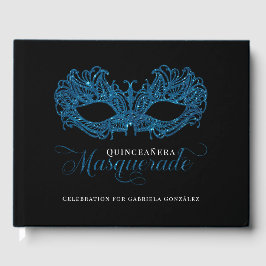 Elegant Blue Masquerade Quinceanera Gästebuch