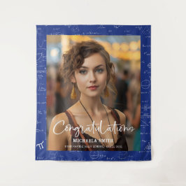 Elegant Blue Math Congratulations Photo Graduation Wandteppich