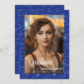 Elegant Blue Math Uni Script Foto Abschluss Ankündigung (Vorne/Hinten)