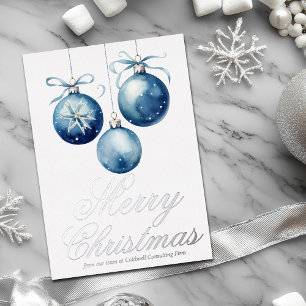 Elegant Blue Merry Christmas Company Silver Folien Feiertagskarte