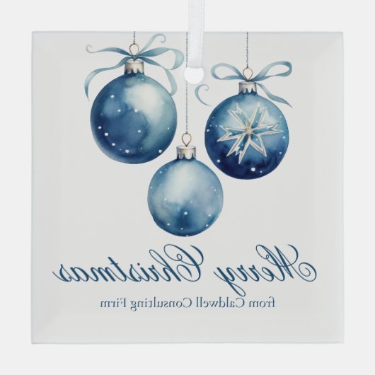 Elegant Blue Merry Christmas Custom Company Ornament Aus Glas (Rückseite)