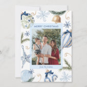 Elegant Blue Merry Christmas Foto Karte (Vorderseite)