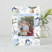 Elegant Blue Merry Christmas Foto Karte (Stehend Vorderseite)