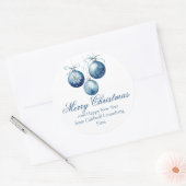 Elegant Blue Merry Christmas Ornaments Company Runder Aufkleber (Umschlag)
