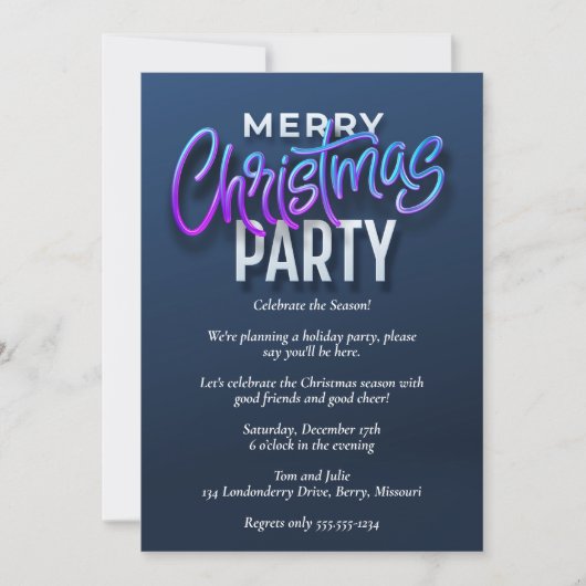 Elegant Blue Merry Christmas Party Einladung (Vorderseite)