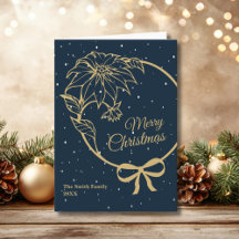 Elegant Blue Merry Christmas Poinsettia Folded