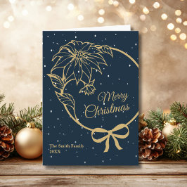 Elegant Blue Merry Christmas Poinsettia Folded Feiertagskarte