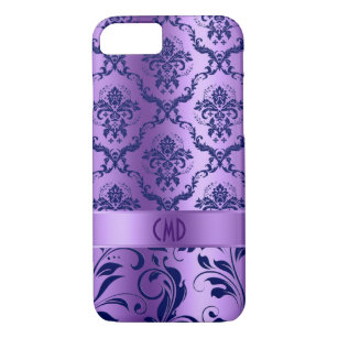 Elegant Blue & Metallic Lavender Damasks & Lace Case-Mate iPhone Hülle