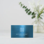 Elegant Blue Metallic Monogram Consultant Visitenkarte (Stehend Vorderseite)