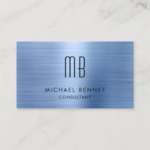 Elegant Blue Metallic Monogram Consultant Visitenkarte