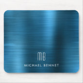 Elegant Blue Metallic Monogram Name Mousepad (Vorne)