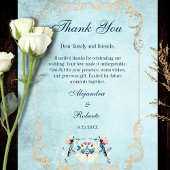 Elegant Blue Mexican Baroque Hummingbird Wedding Dankeskarte
