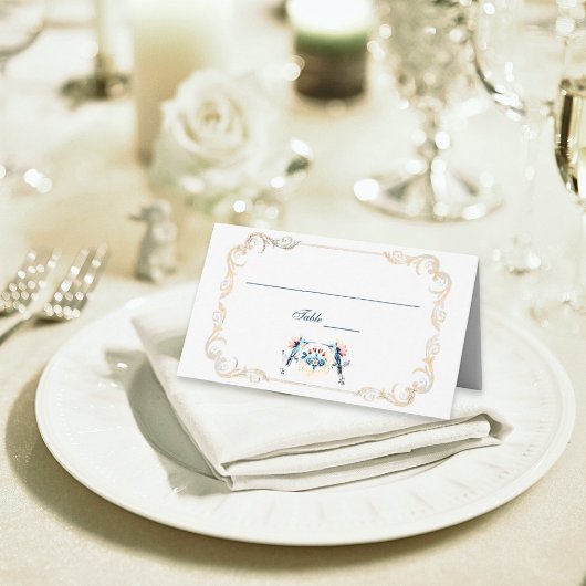 Elegant Blue Mexican Baroque Hummingbird Wedding Platzkarte