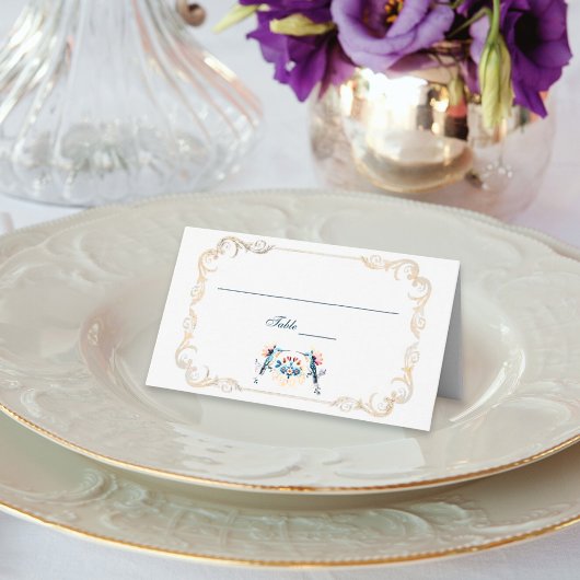 Elegant Blue Mexican Baroque Hummingbird Wedding Platzkarte