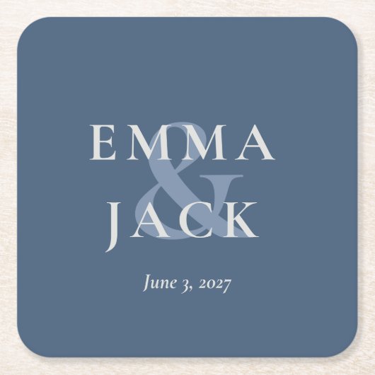 Elegant Blue Minimalist ampersand Wedding Rechteckiger Pappuntersetzer (Vorderseite)