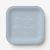 Elegant Blue Minimalist Calligraphy Pappteller (Vorderseite)