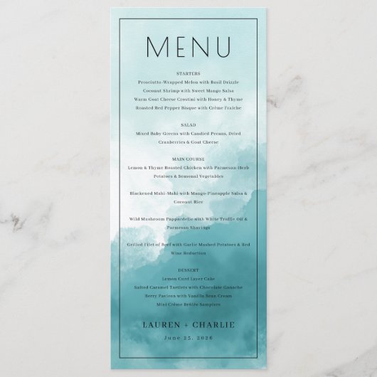 Elegant Blue Minimalist Menu Menükarte (Vorderseite)