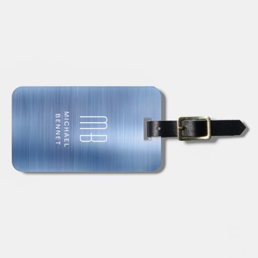 Elegant Blue Mit Monogramm Gepäckanhänger (Vorderseite horizontal)
