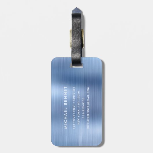 Elegant Blue Mit Monogramm Gepäckanhänger (Rückseite vertikal)