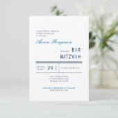 Elegant Blue Modern Bar Mitzvah Einladung (Stehend Vorderseite)