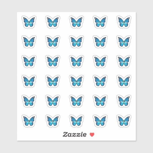 Elegant Blue Monarch Butterfly Monogram Initials Aufkleber (Blatt)